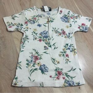 Vintage 90s Girls Small Ribbed 1/2 Zip Floral Shirt